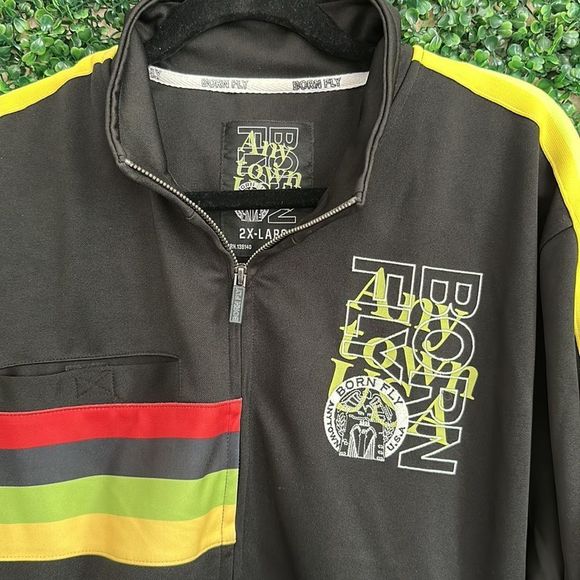 BORN FLY XXL/2XL MENS ANYTOWN RASTA STRIPED ZIP FRONT TRACK JACKET - Picture 2 of 7